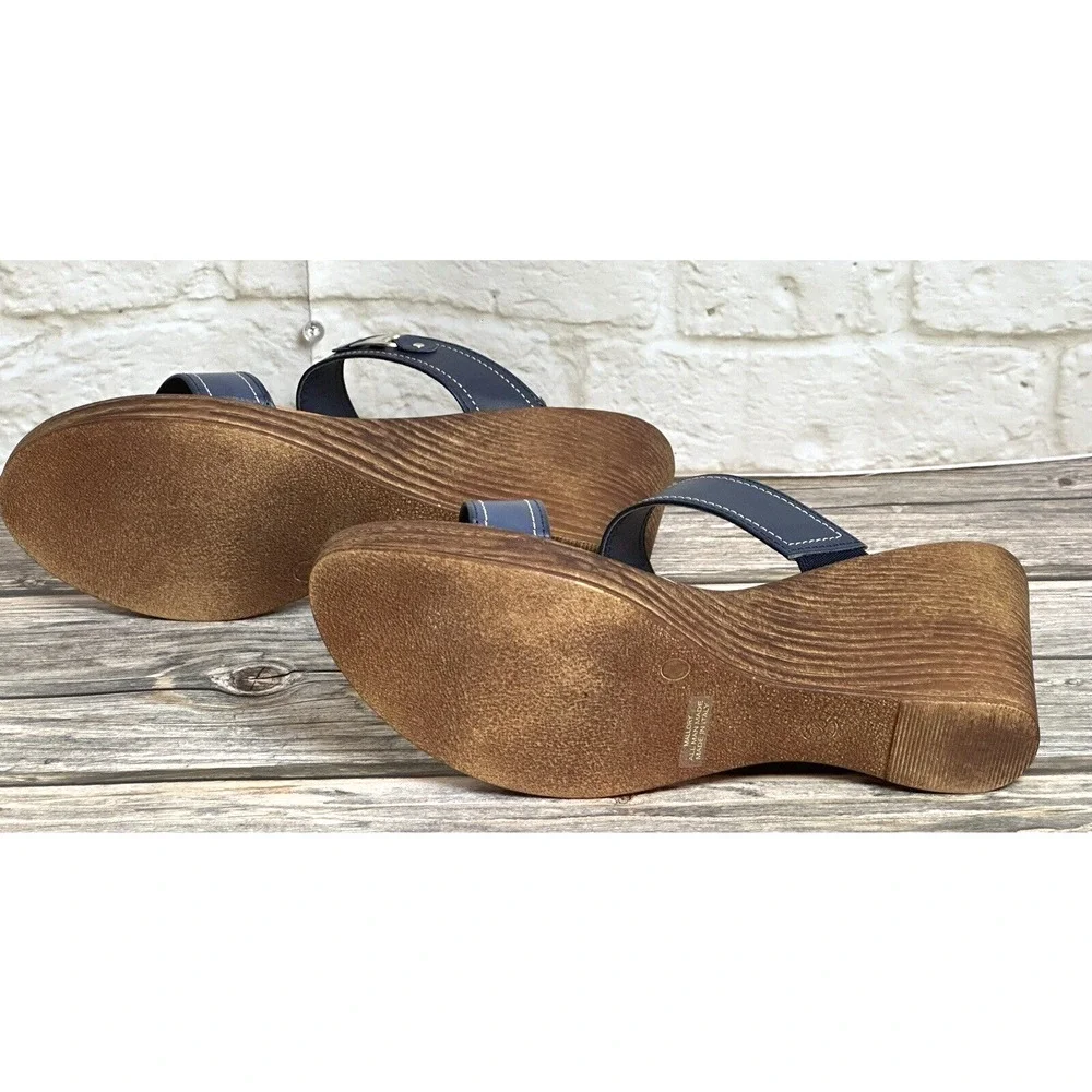 Italian Shoemaker Sandals Wedge‎ Navy Blue Leather Straps Fits 10 M